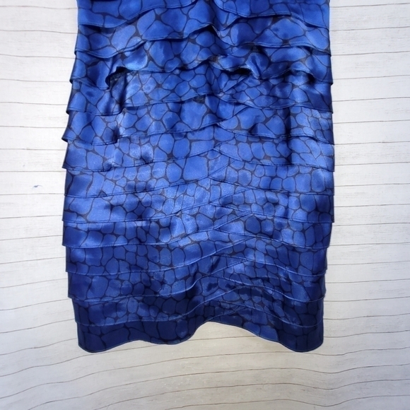 ELIZA J TIERED RUFFLE SATIN ROYAL BLUE DRESS, sz 10 Petite - Picture 4 of 10